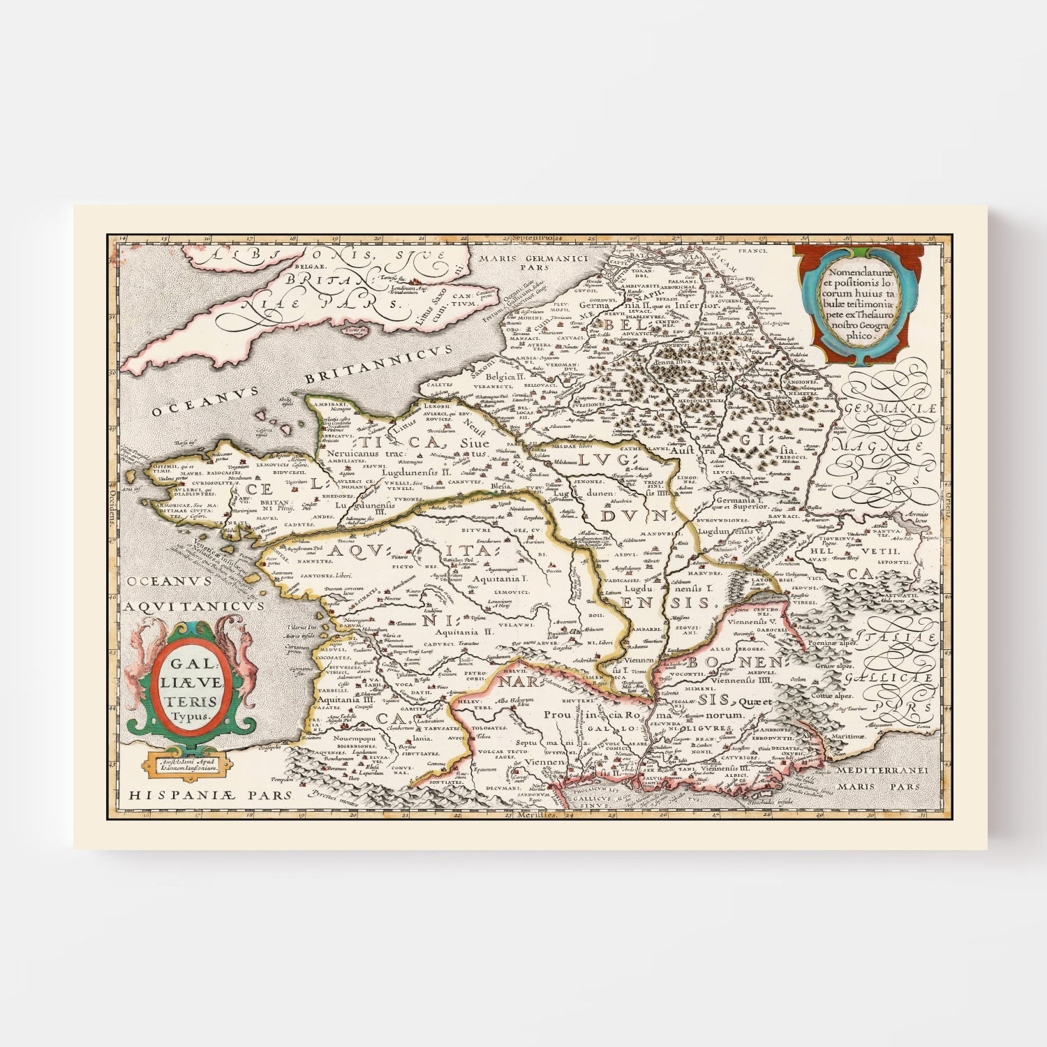 Vintage Ancient Gaul Map 1662
