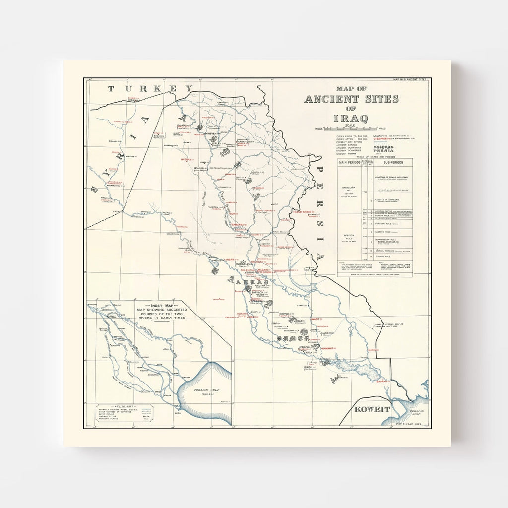 Vintage Map of the Ancient Sites of Iraq 1929