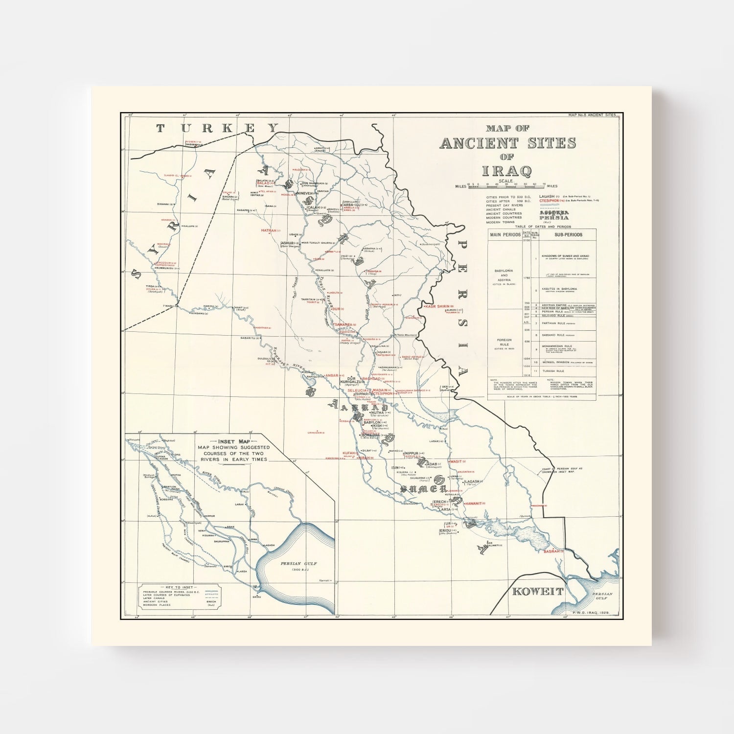 Vintage Map of the Ancient Sites of Iraq 1929