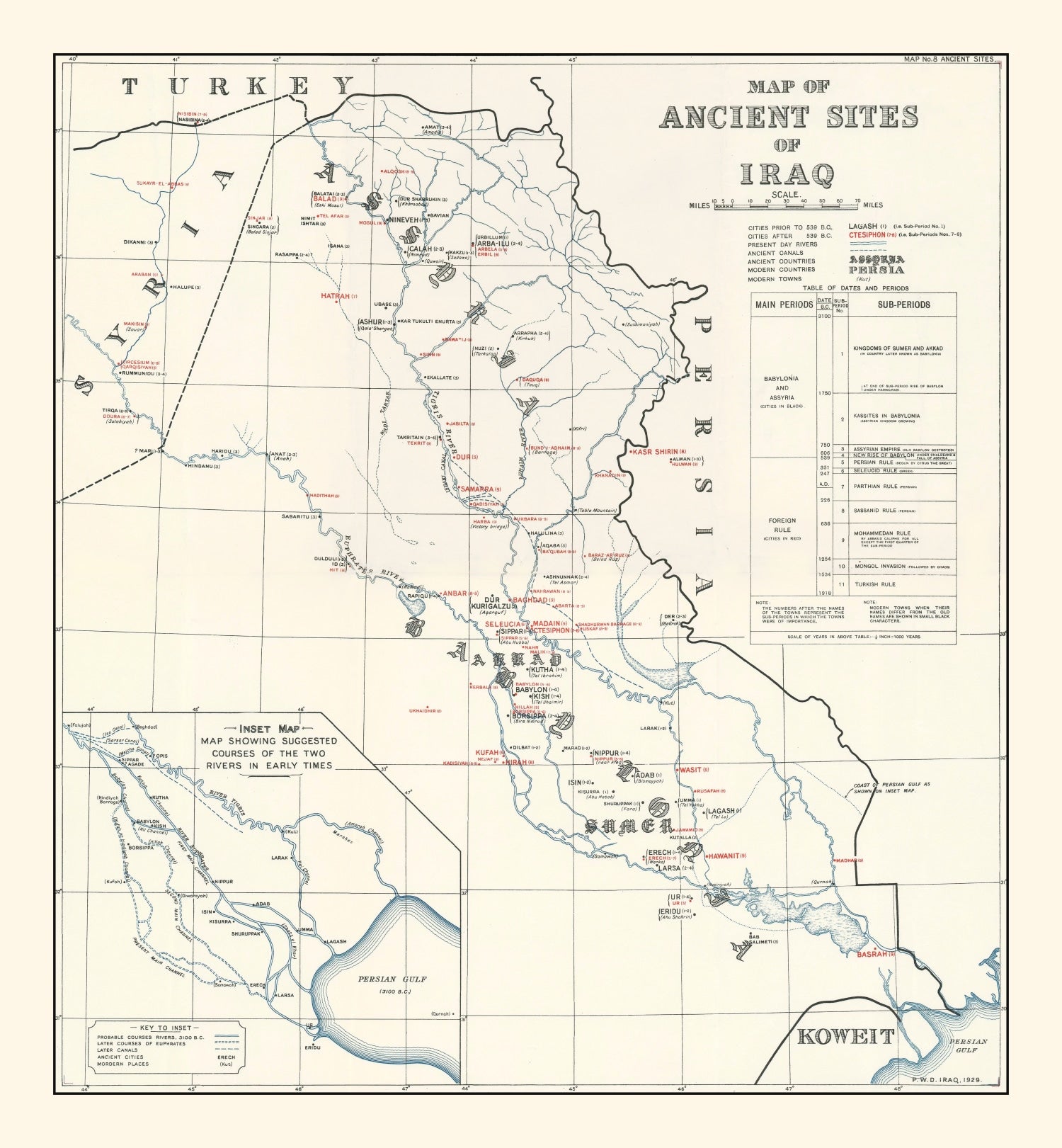 Vintage Map of the Ancient Sites of Iraq 1929