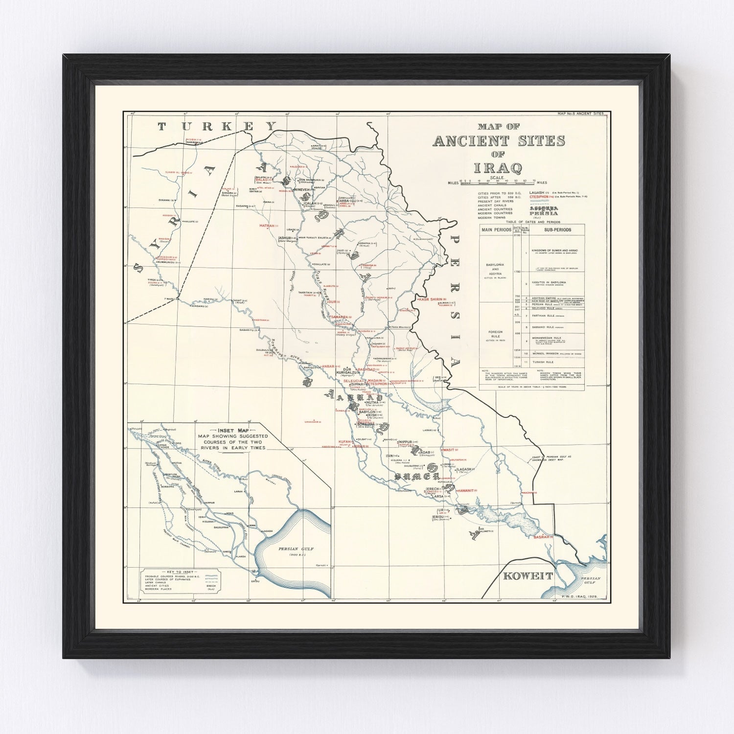 Vintage Map of the Ancient Sites of Iraq 1929