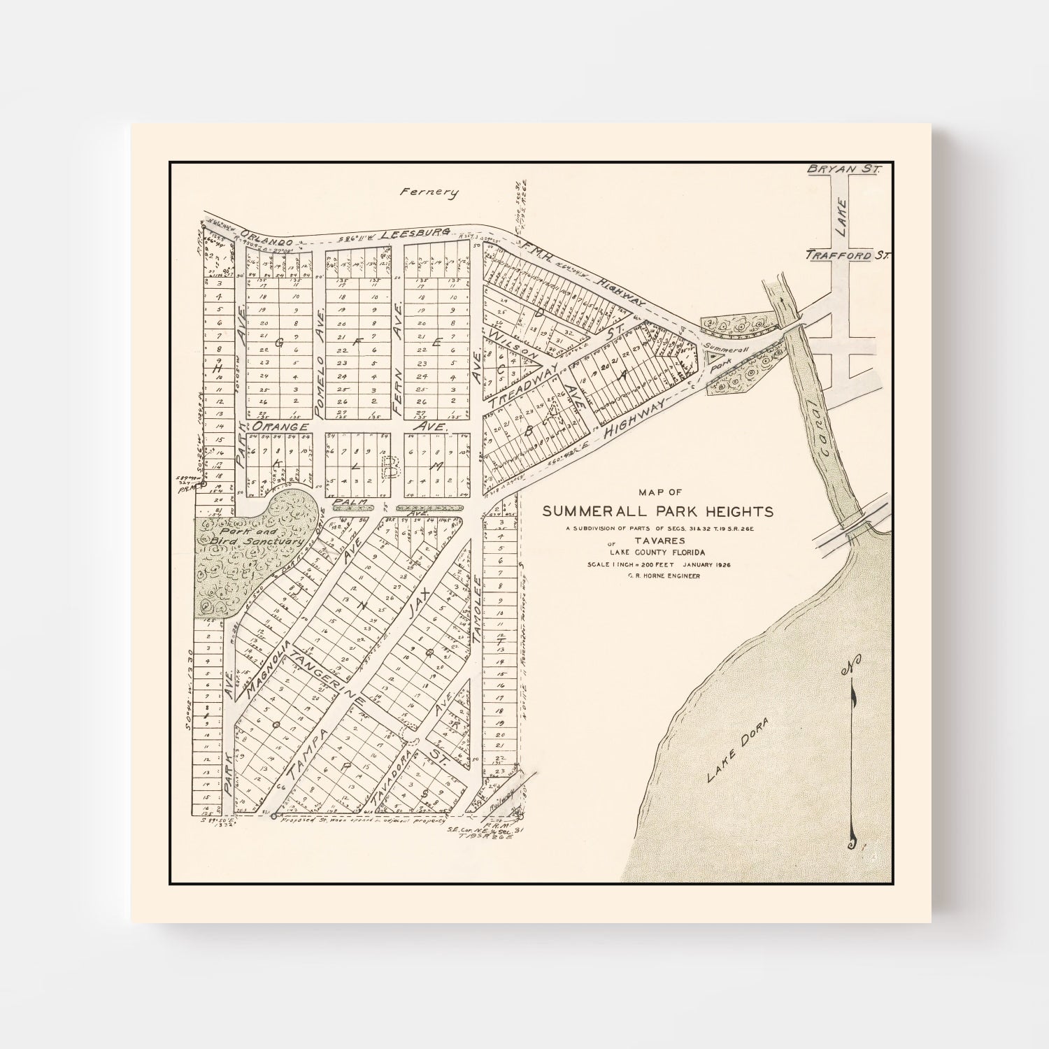 Vintage Summerall Park Heights, Tavares, FL Map 1926