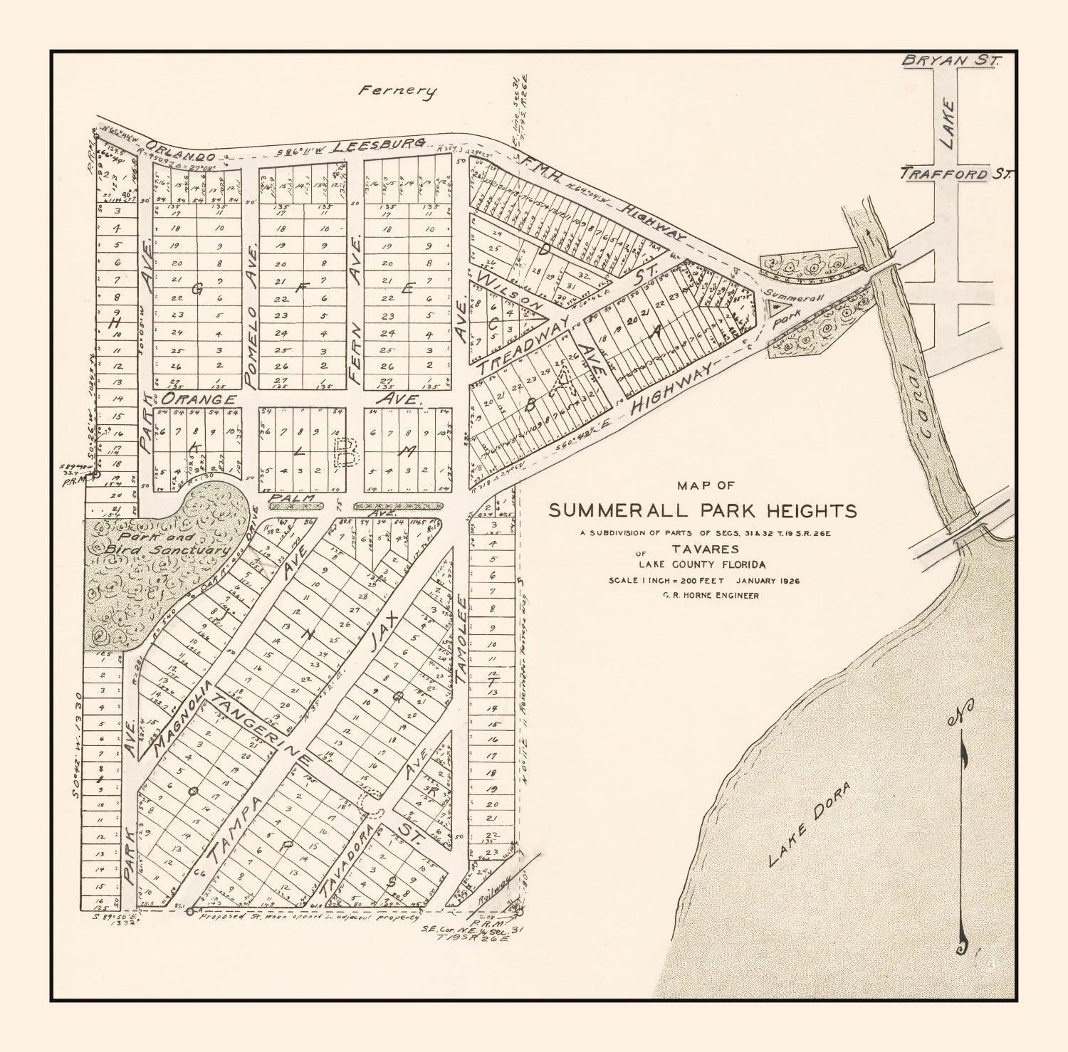 Vintage Summerall Park Heights, Tavares, FL Map 1926