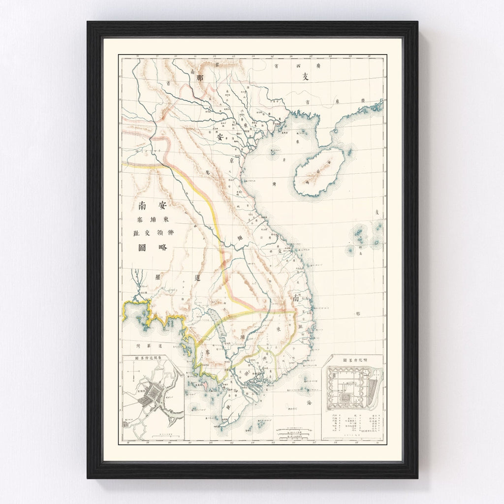Vintage Vietnam & Cambodia Map 1881