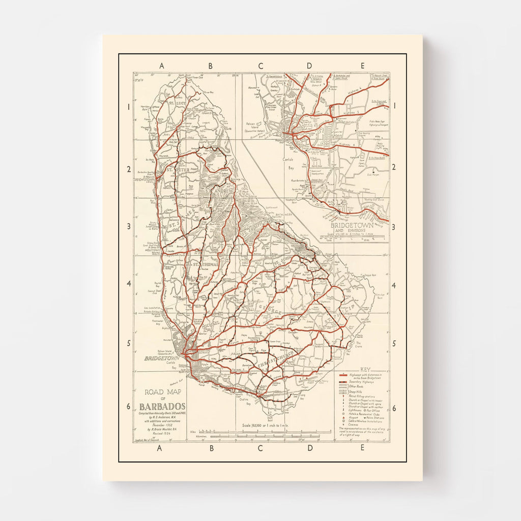 Vintage Map of Barbados 1956
