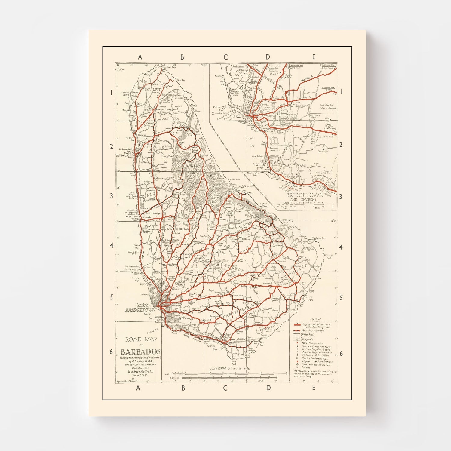 Vintage Map of Barbados 1956
