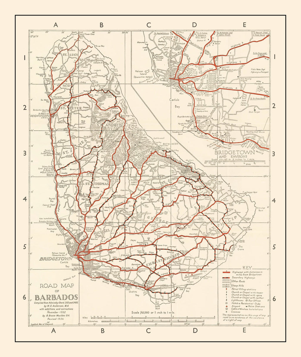 Vintage Map of Barbados 1956