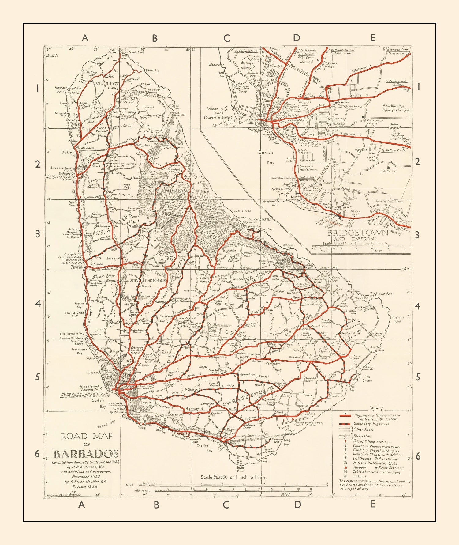 Vintage Map of Barbados 1956