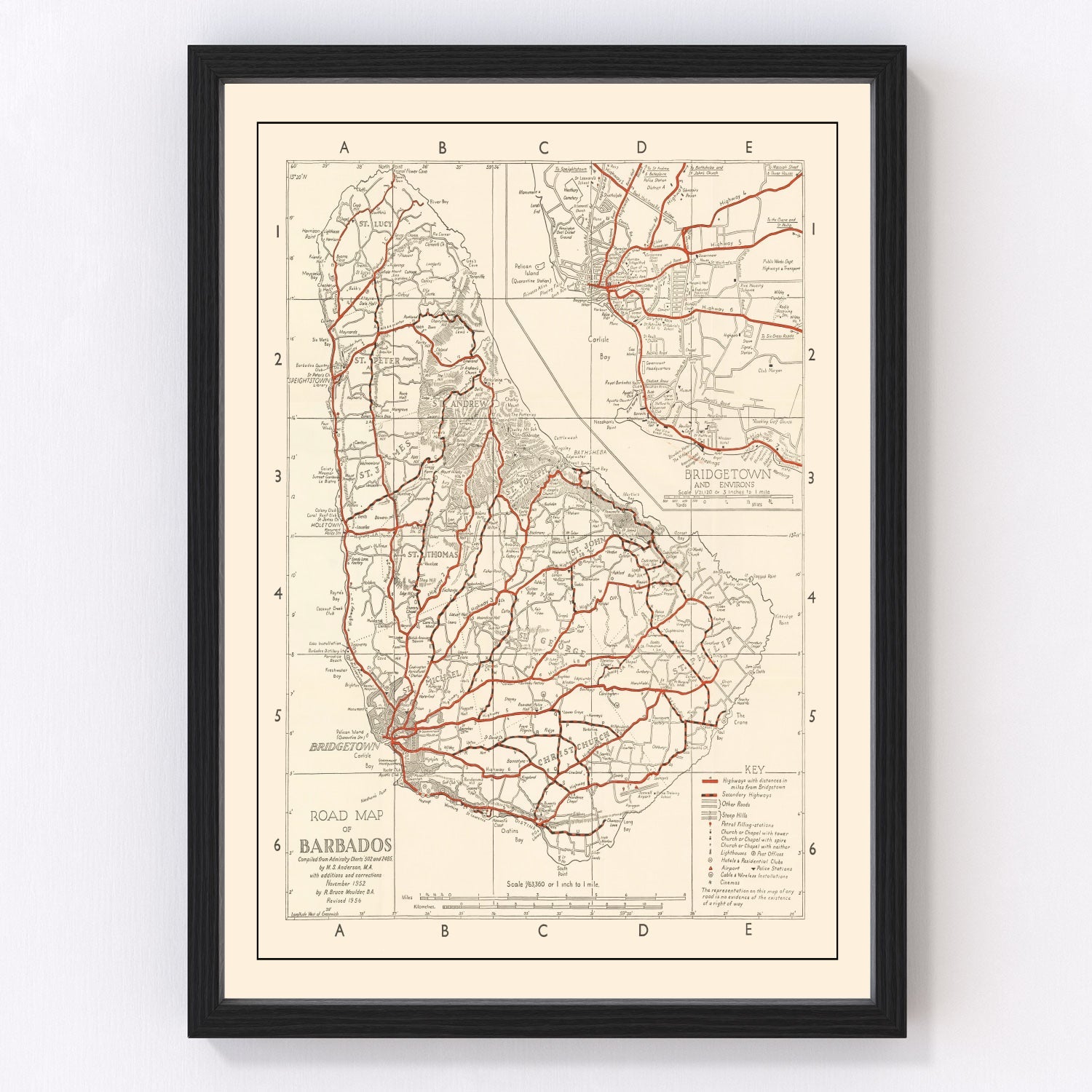 Vintage Map of Barbados 1956