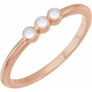 14K Rose Gold Natural Rainbow Moonstone Stackable Ring