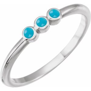 14K White Gold Natural Turquoise Stackable Ring