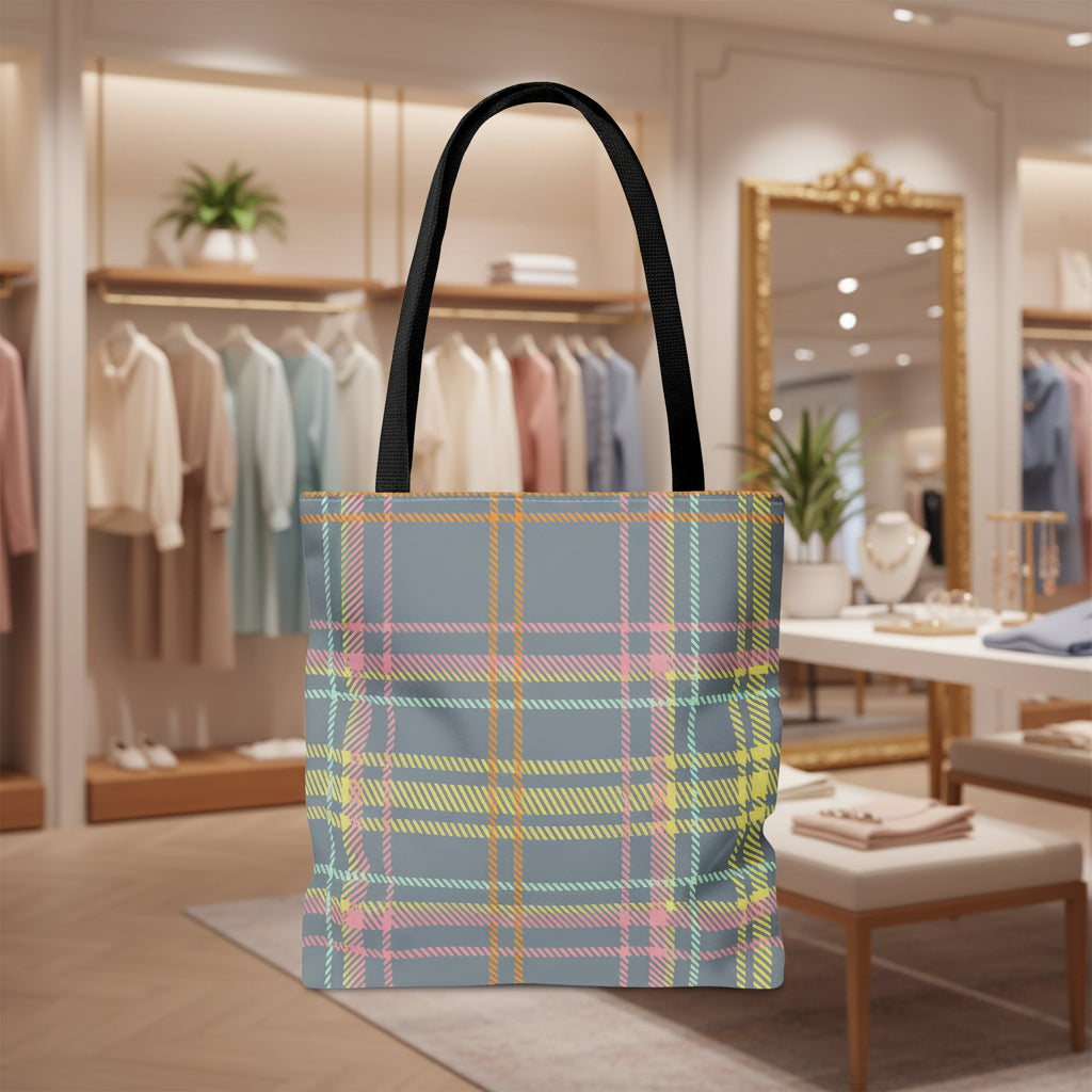 Gray & Yellow Plaid Tote Bag