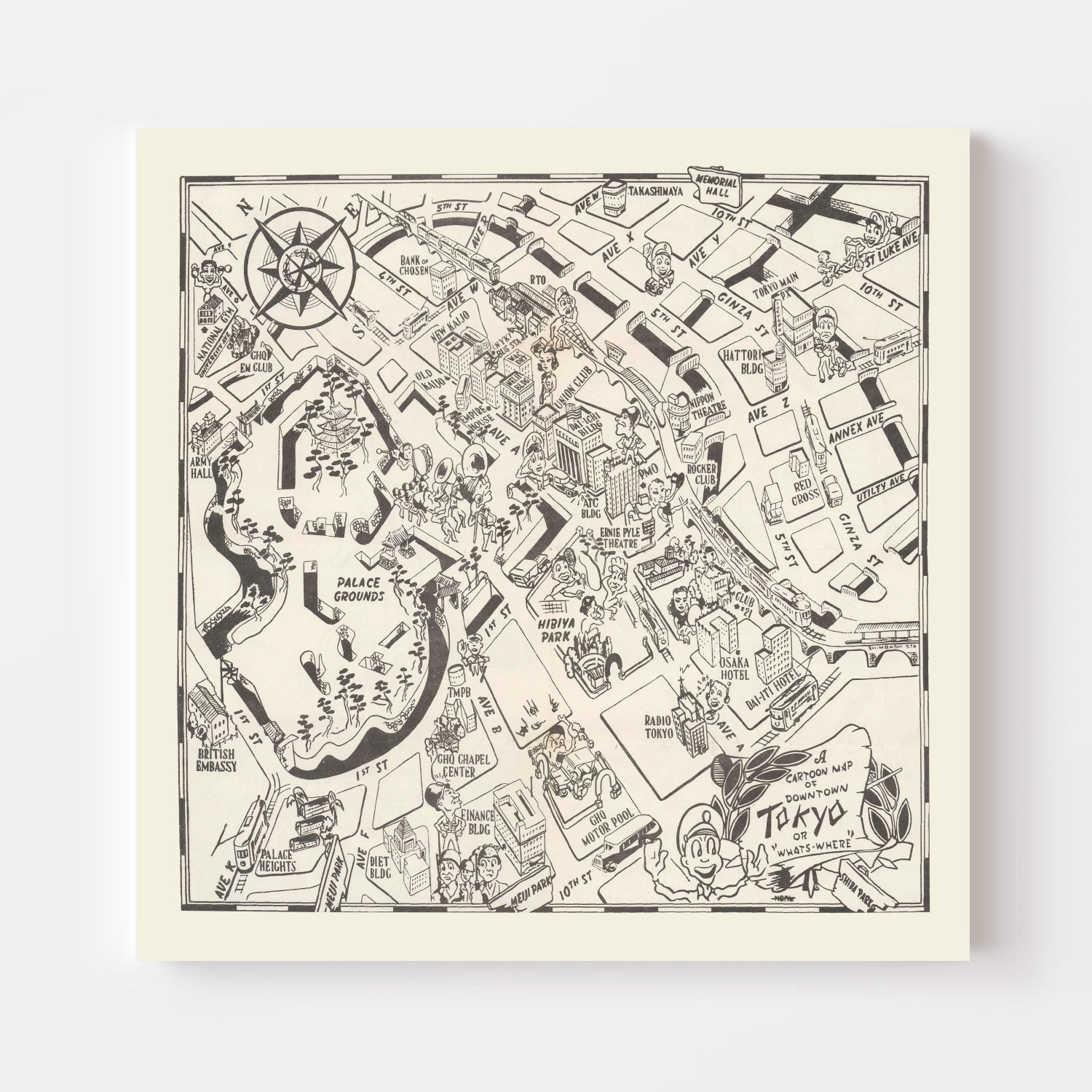 Vintage Map of Tokyo, Japan 1952