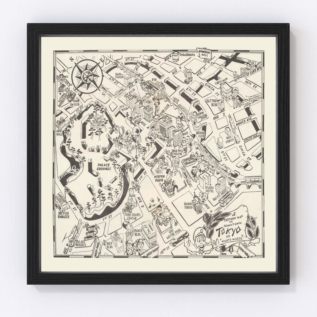 Vintage Map of Tokyo, Japan 1952