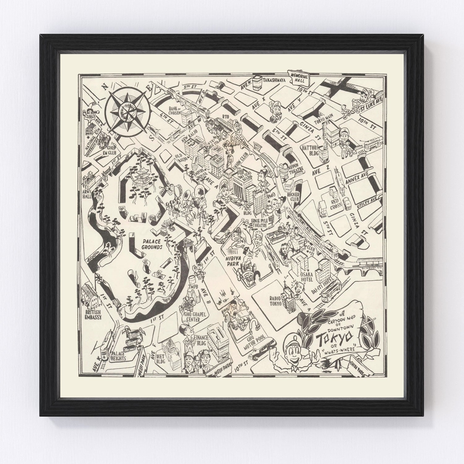 Vintage Map of Tokyo, Japan 1952