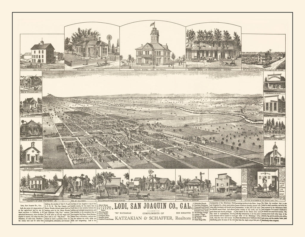 Vintage Map of Lodi, California 1870