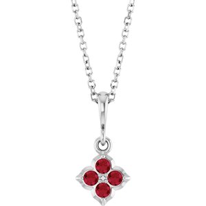 14K White Gold Lab-Grown Ruby 16-18" Necklace