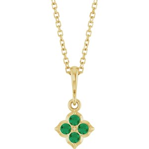 14K Yellow Gold Lab-Grown Emerald 16-18" Necklace