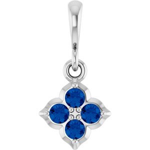 14K White Gold Lab-Grown Blue Sapphire Pendant