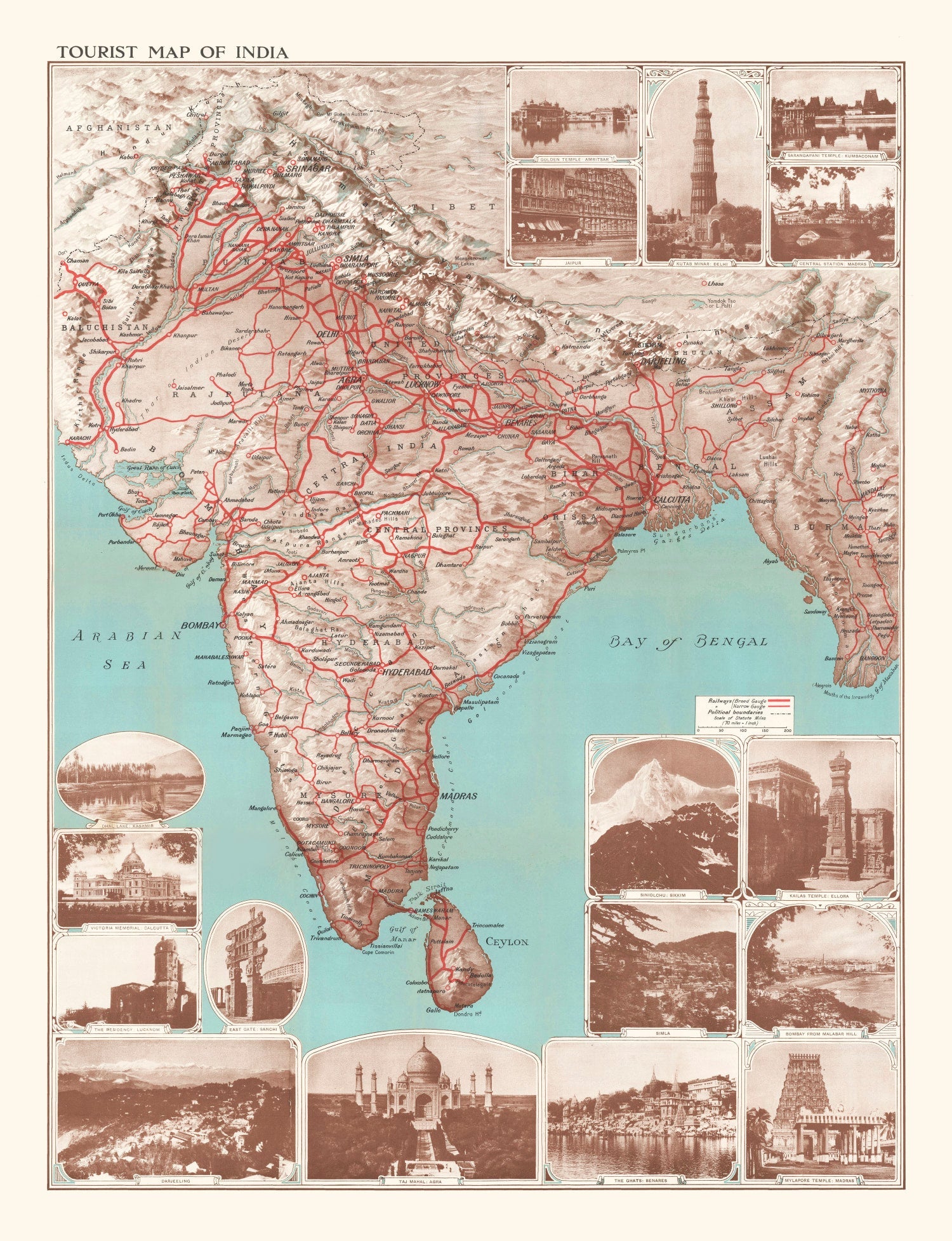 Vintage India Tourist Map 1930