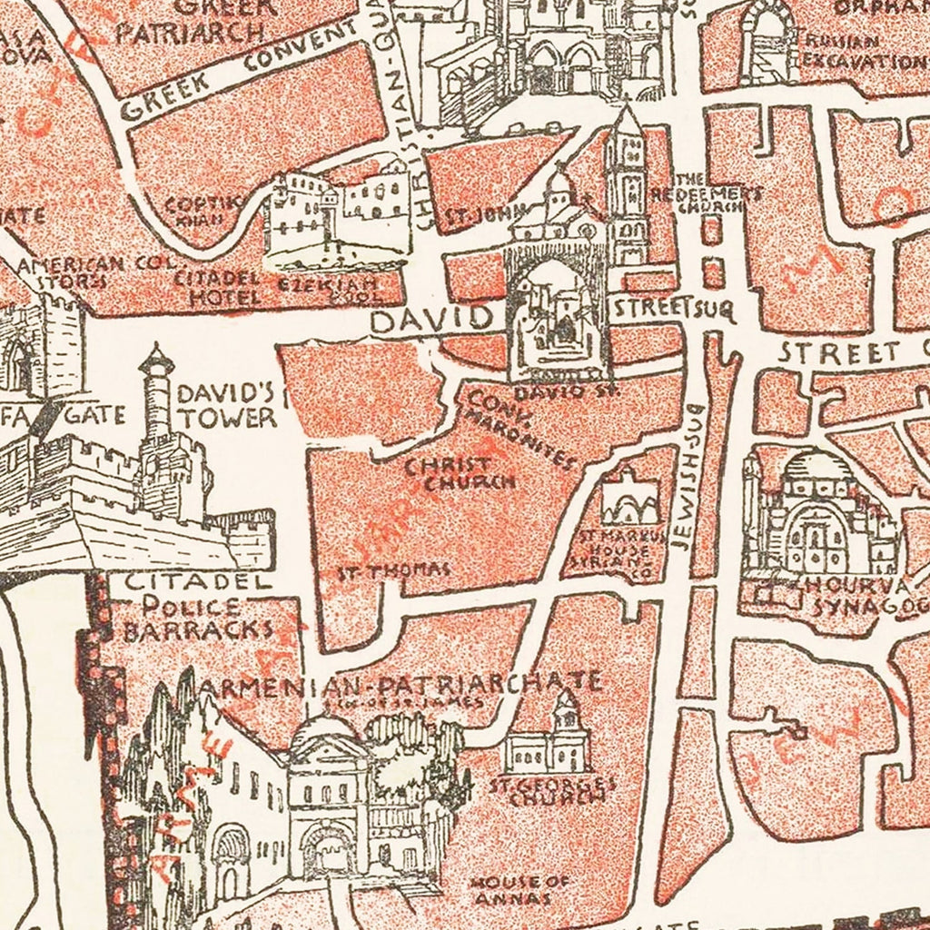 Vintage Map of Jerusalem, Israel 1935