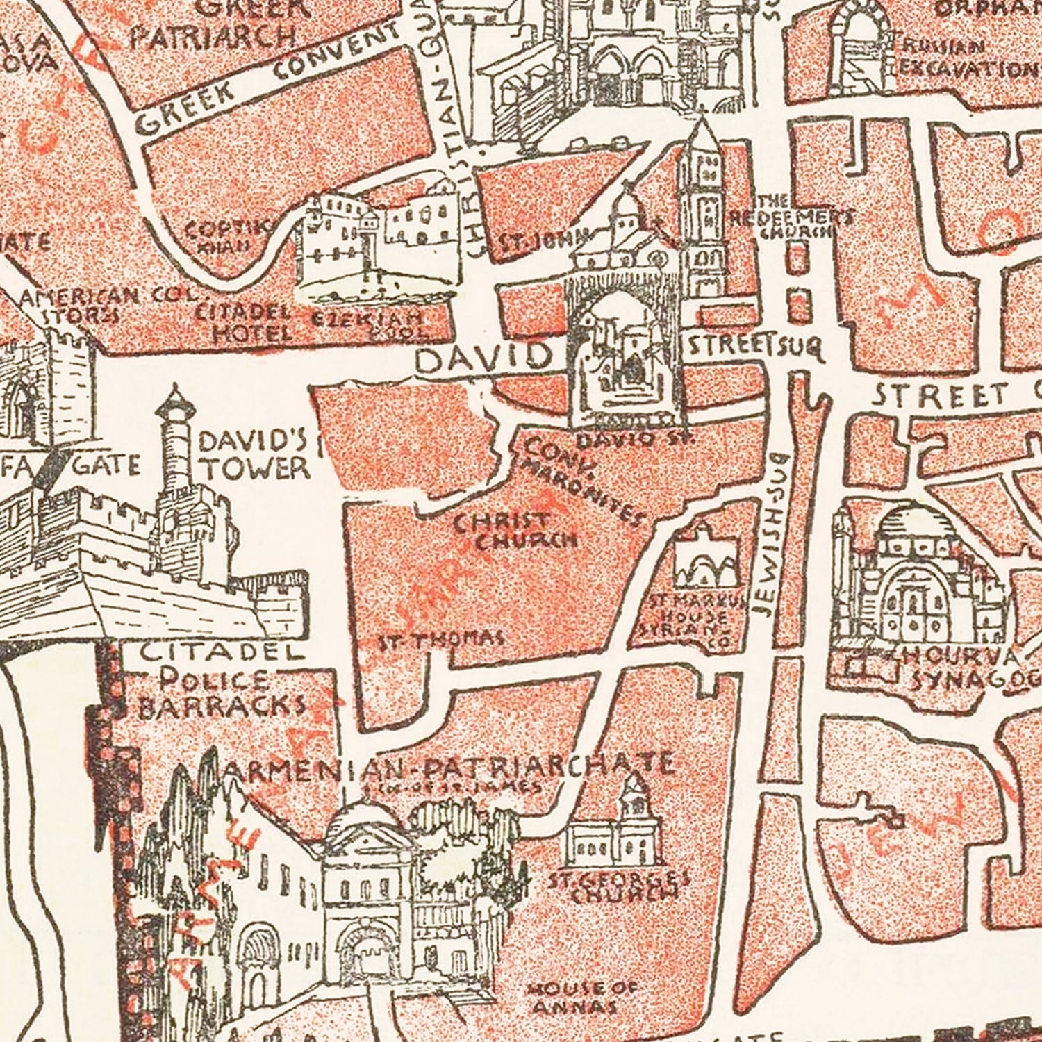 Vintage Map of Jerusalem, Israel 1935
