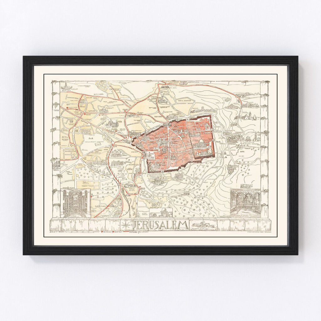 Vintage Map of Jerusalem, Israel 1935