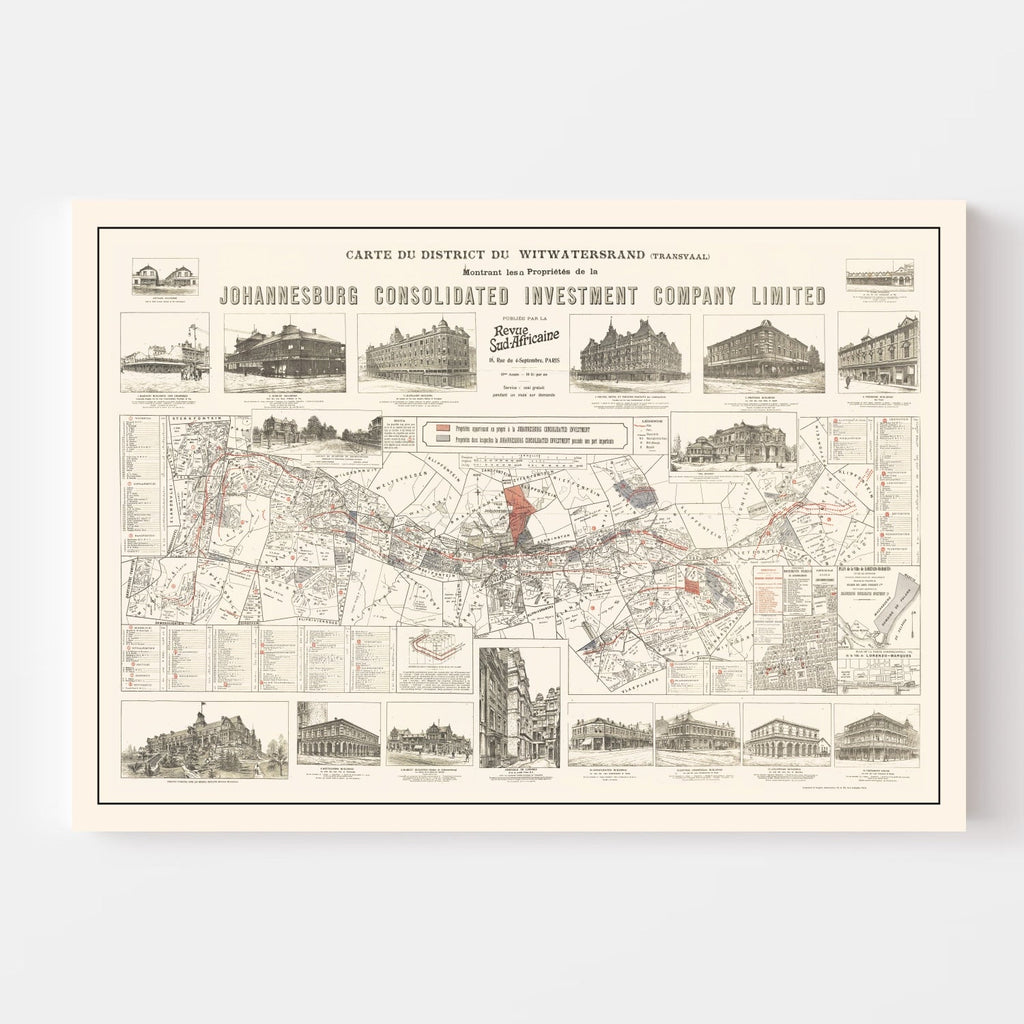 Vintage Map of Johannesburg, South Africa 1902