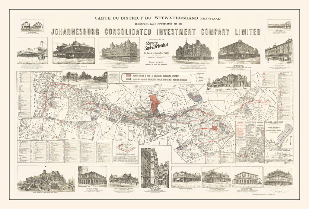 Vintage Map of Johannesburg, South Africa 1902