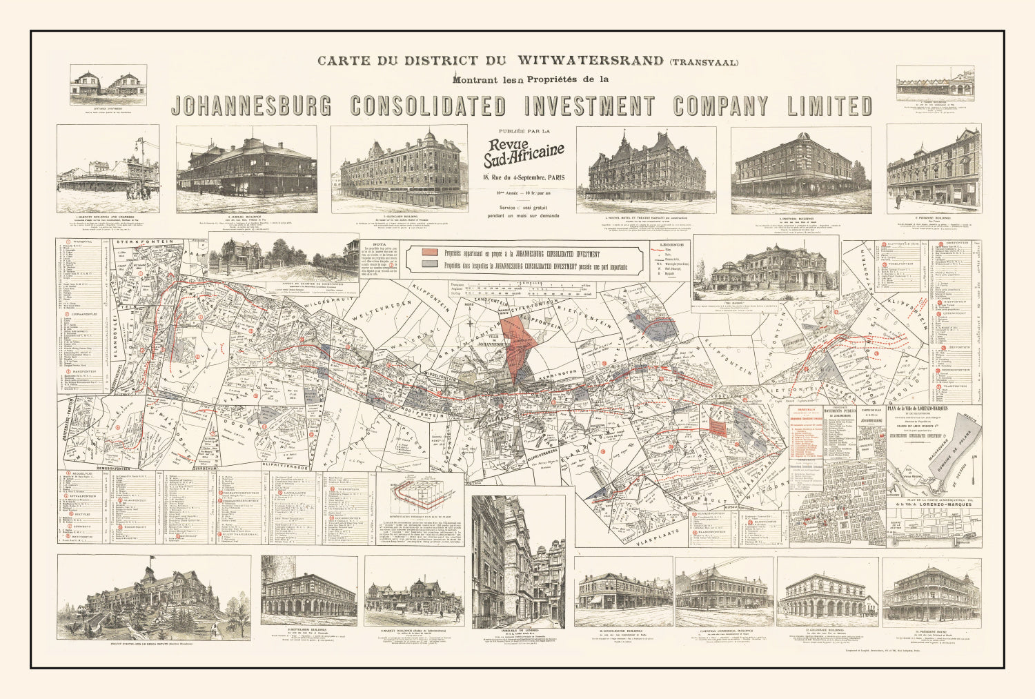 Vintage Map of Johannesburg, South Africa 1902