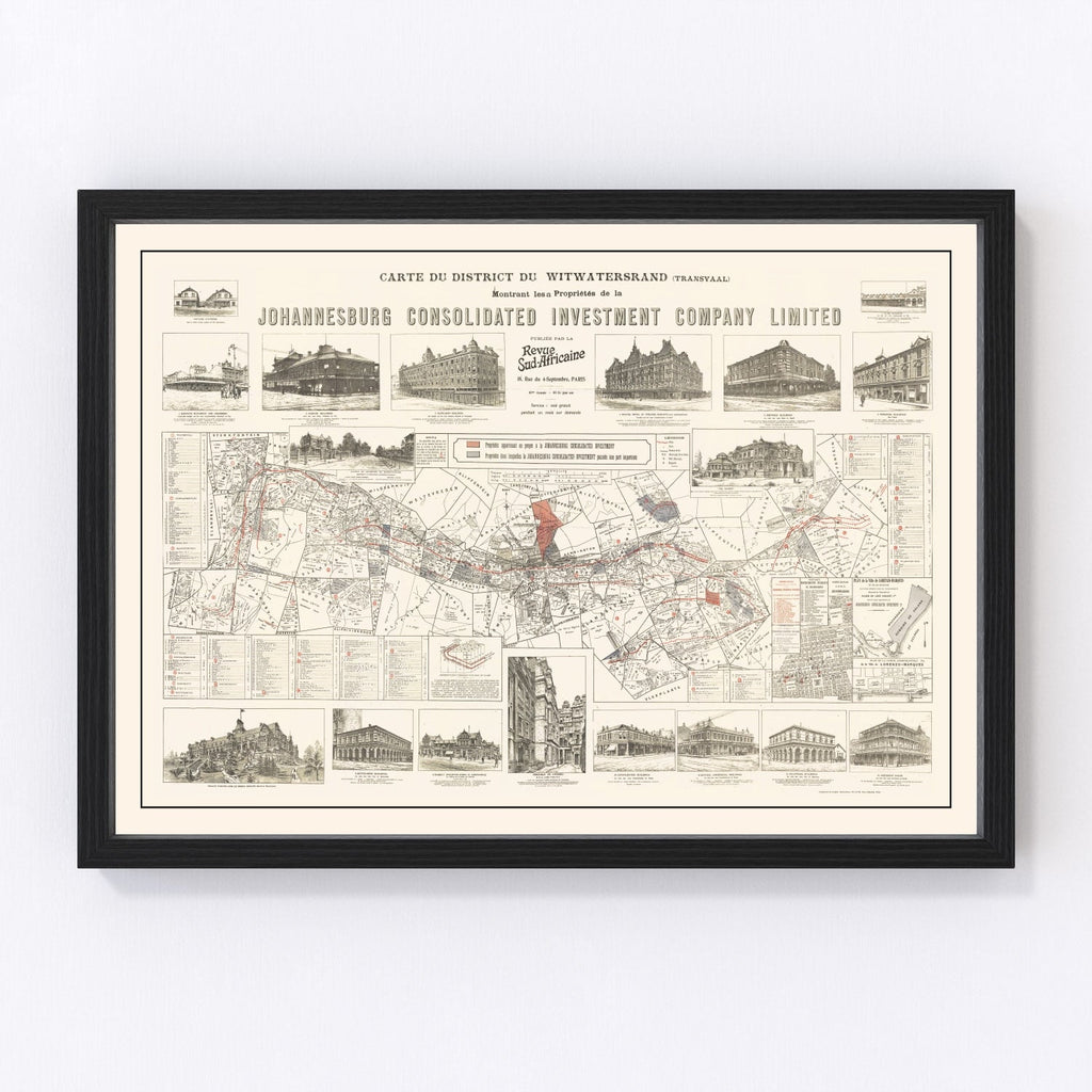 Vintage Map of Johannesburg, South Africa 1902