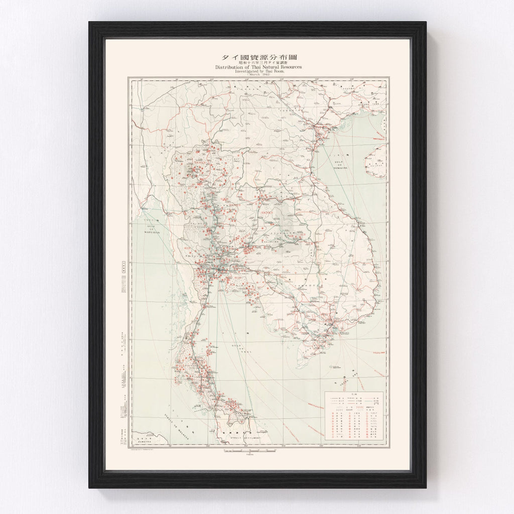 Vintage Map of Thailand During World War II 1941
