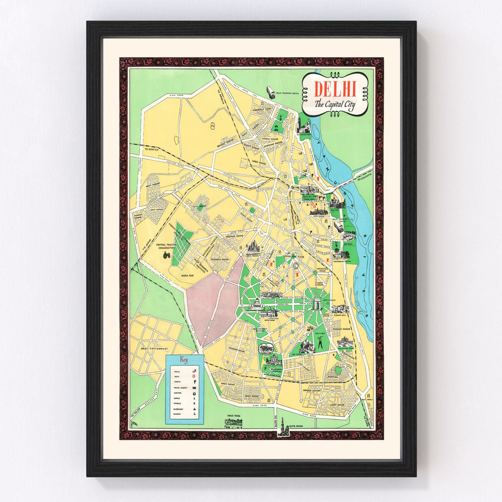 Vintage Map of Delhi, India 1960