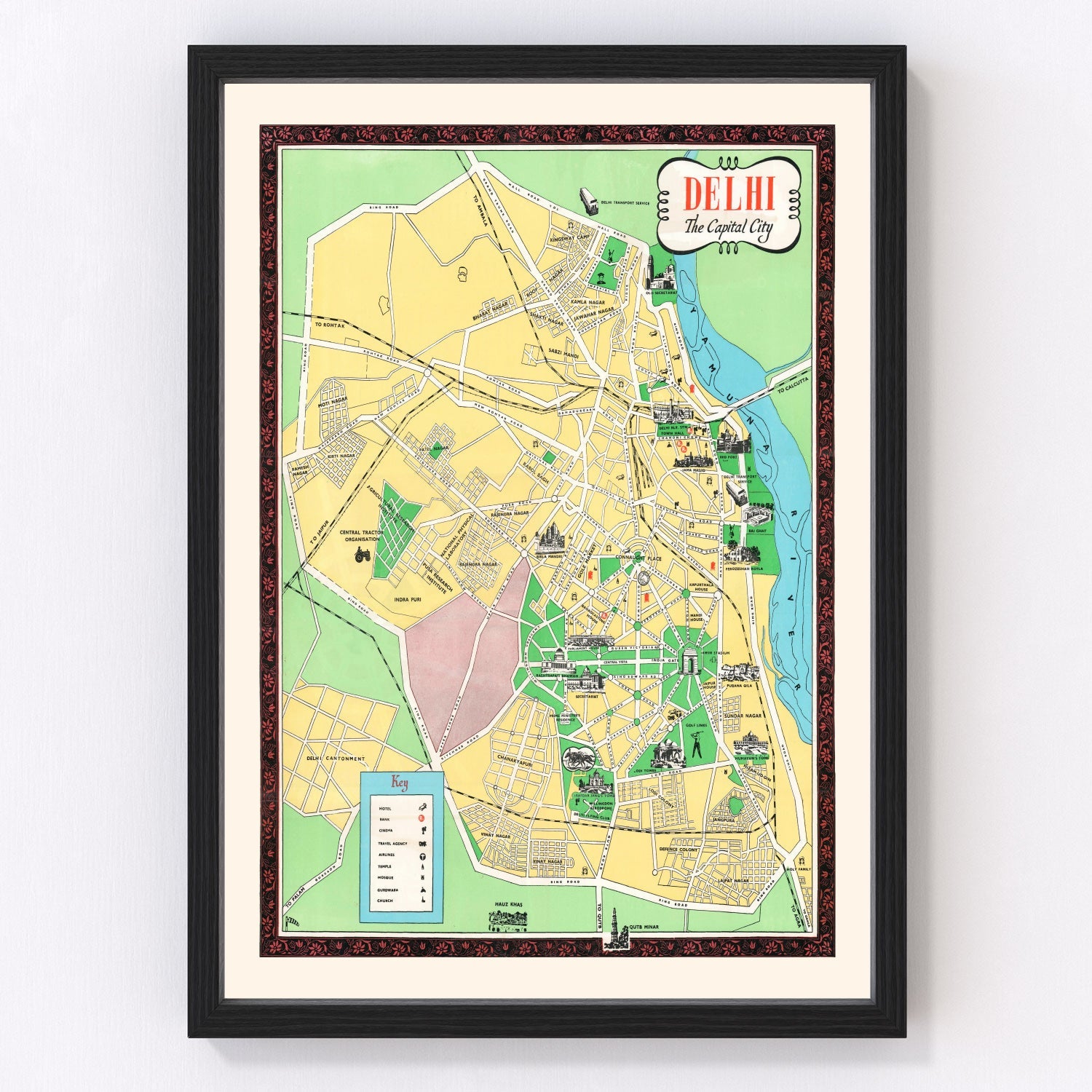 Vintage Map of Delhi, India 1960