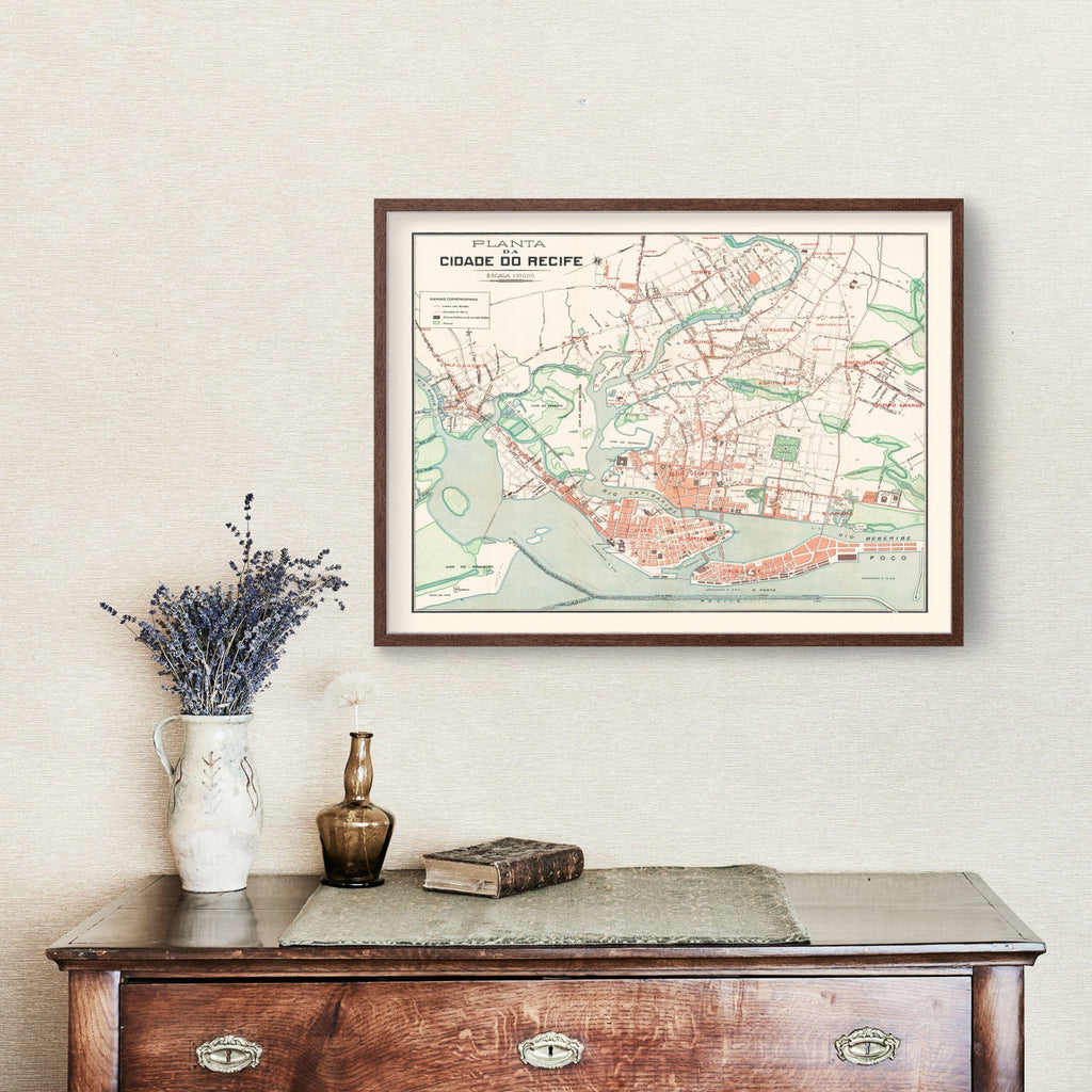 Vintage Map of Recife, Brazil 1914