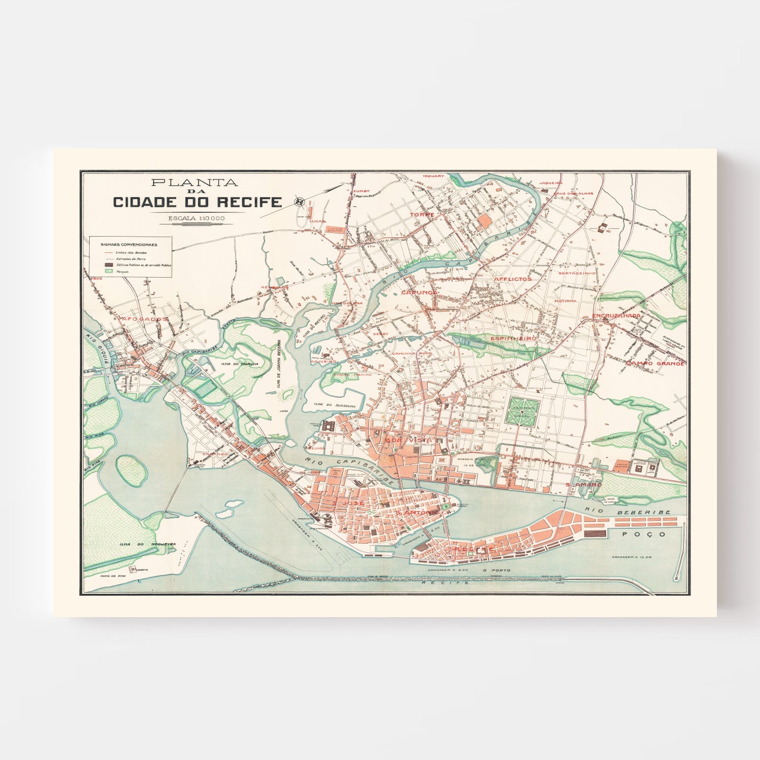 Vintage Map of Recife, Brazil 1914