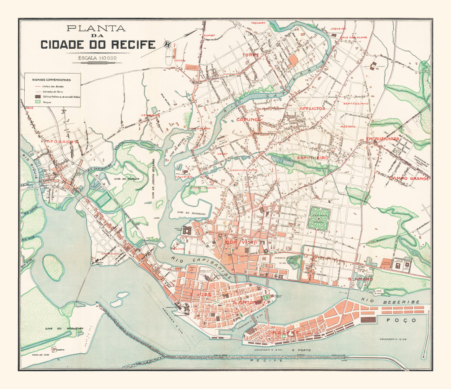 Vintage Map of Recife, Brazil 1914