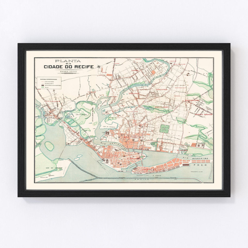 Vintage Map of Recife, Brazil 1914