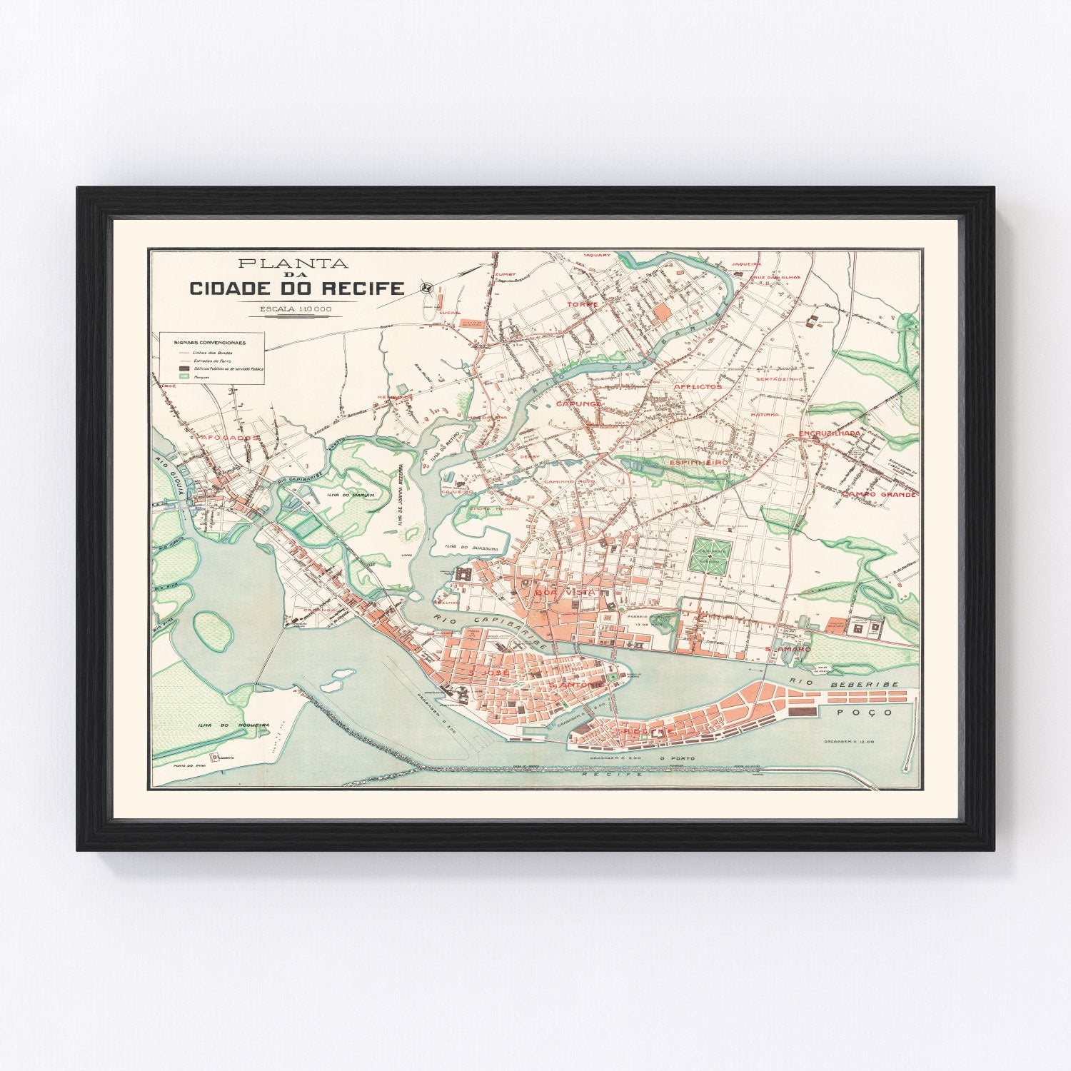 Vintage Map of Recife, Brazil 1914