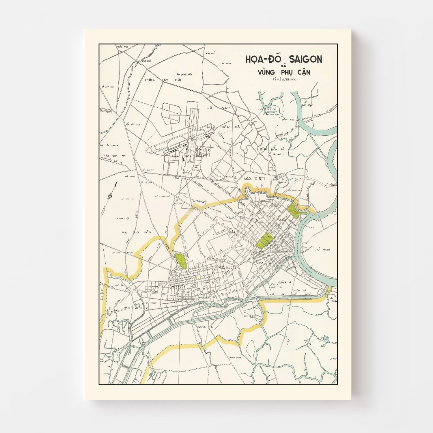 Vintage Map of Saigon, Vietnam 1968