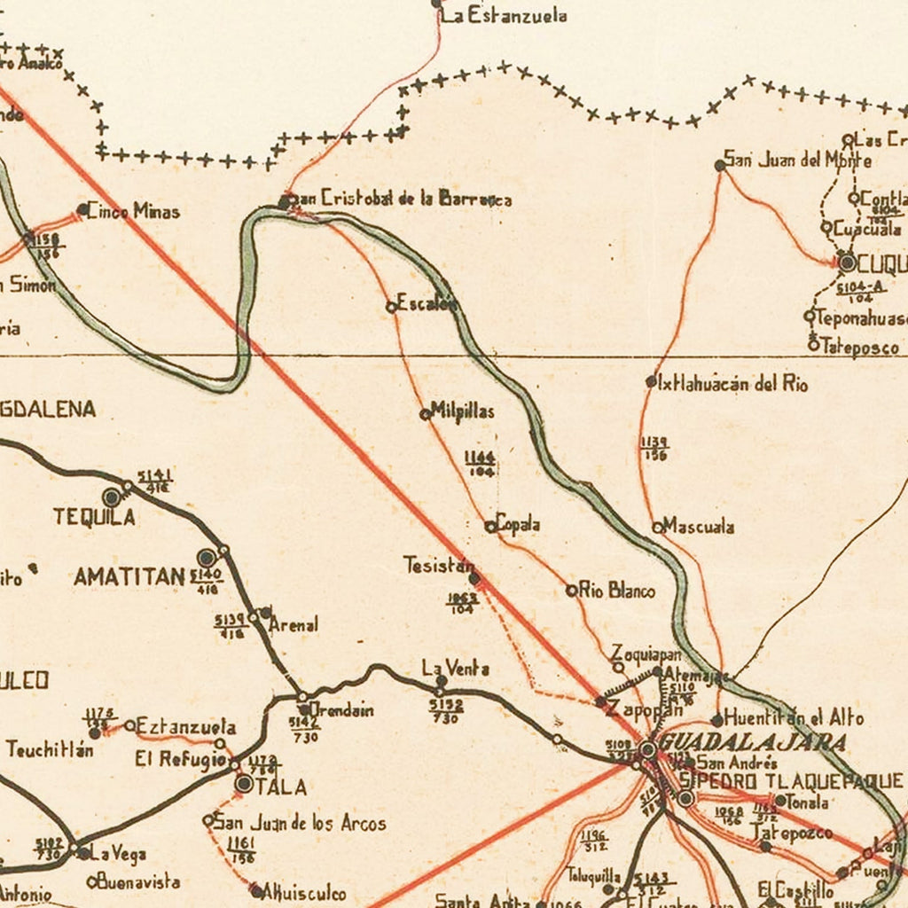 Vintage Jalisco Mexico Map 1934