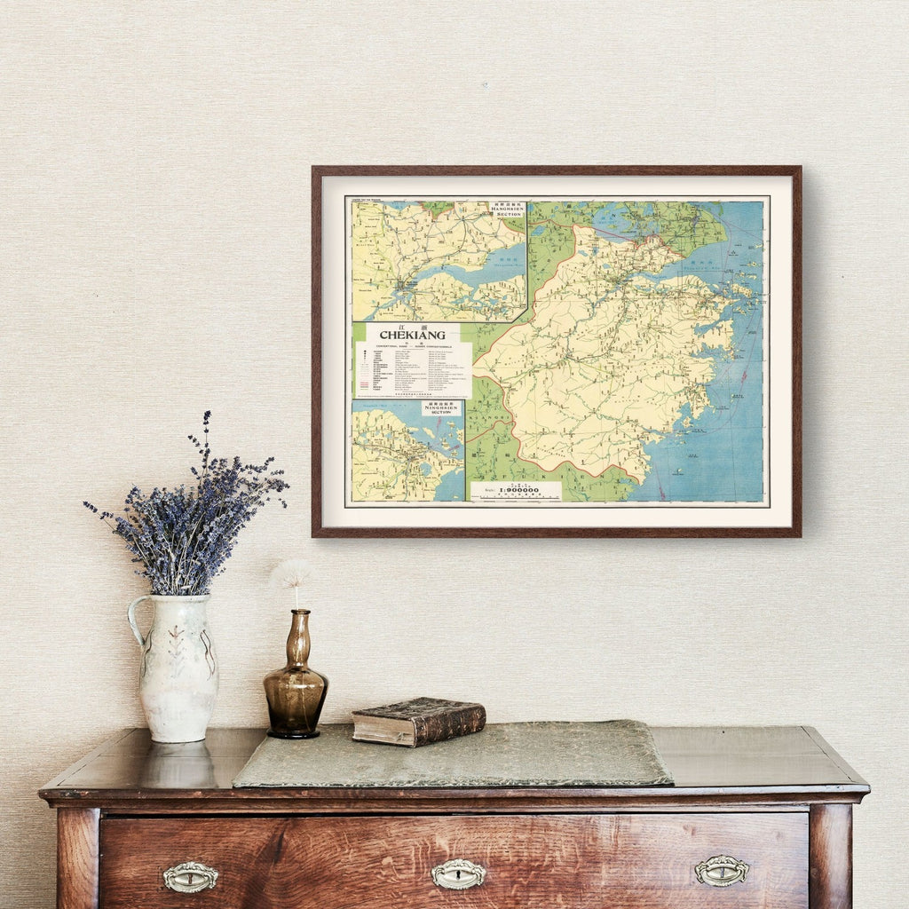 Vintage Zhejiang Province, China Map 1933