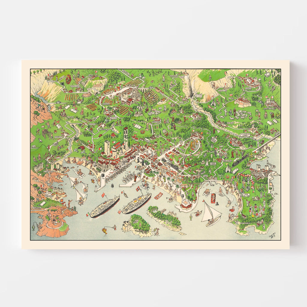 Vintage Map of Cannes, France 1953