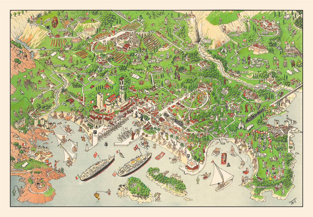 Vintage Map of Cannes, France 1953
