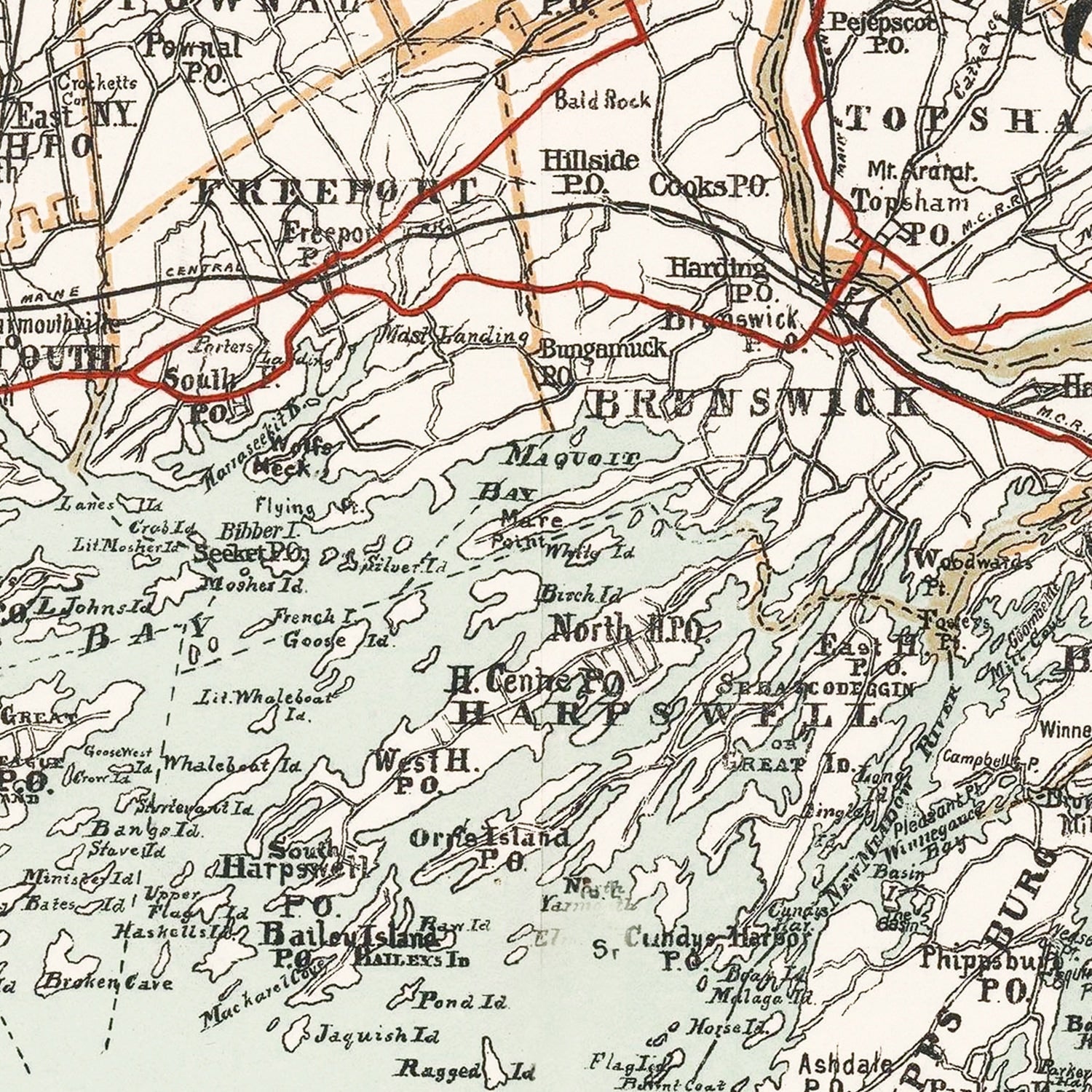 Vintage Map of Coast of Maine 1893