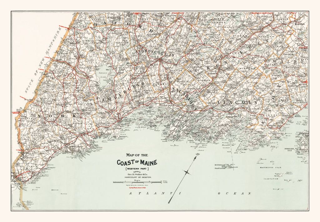 Vintage Map of Coast of Maine 1893