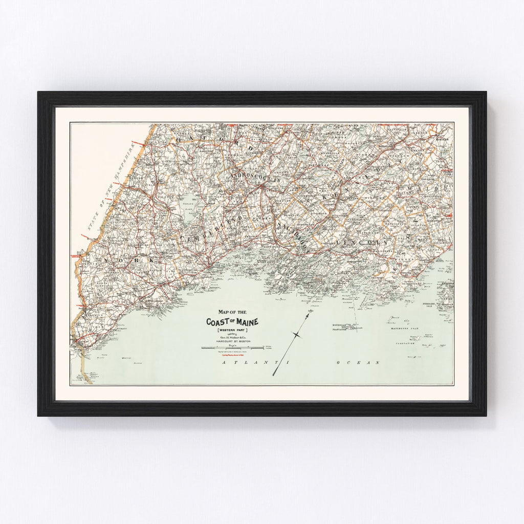 Vintage Map of Coast of Maine 1893