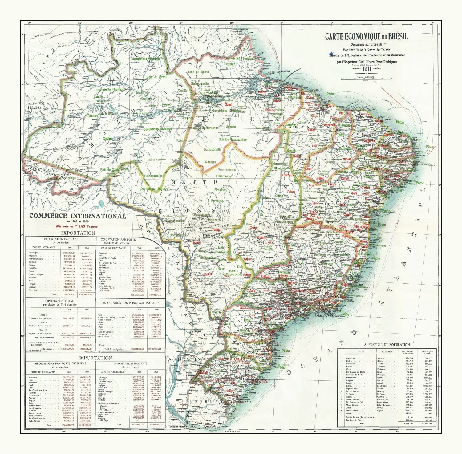 Vintage Map of Brazil 1911