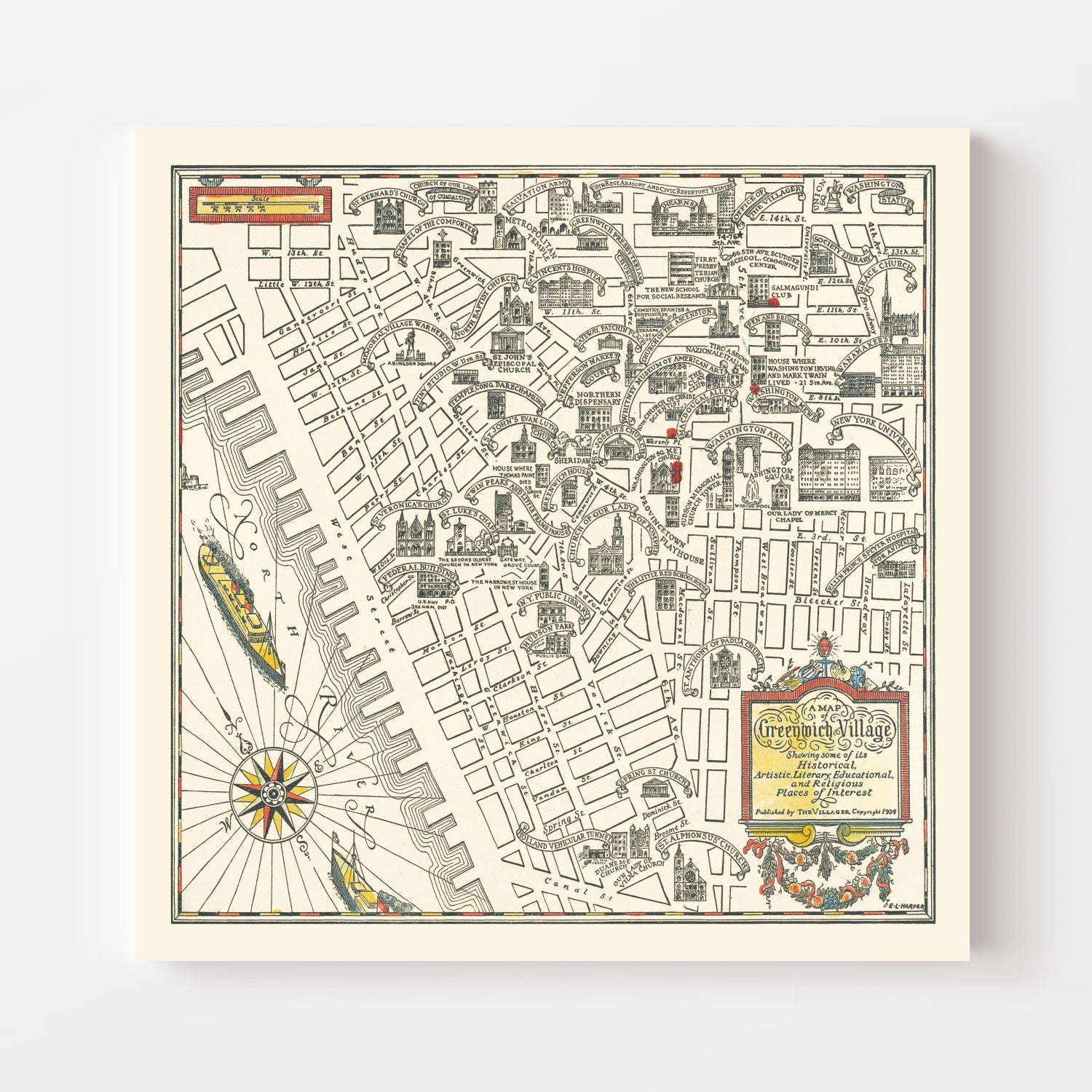 Vintage Map of Greenwich Village, New York 1934