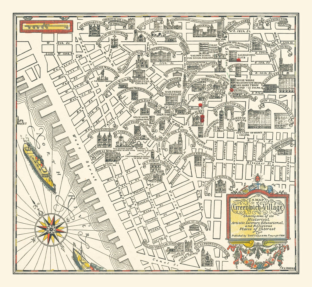 Vintage Map of Greenwich Village, New York 1934